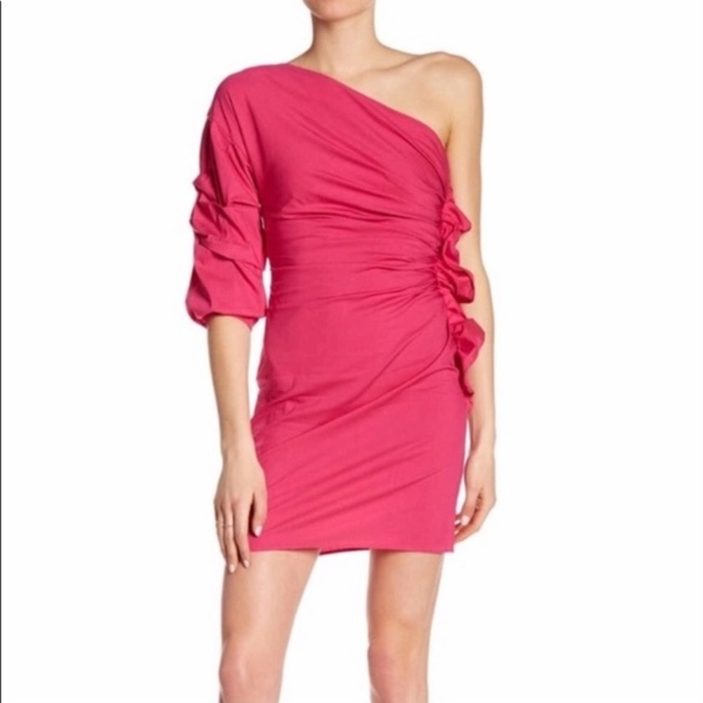 Socialite One Shoulder Ruffle Ruched Mini Dress